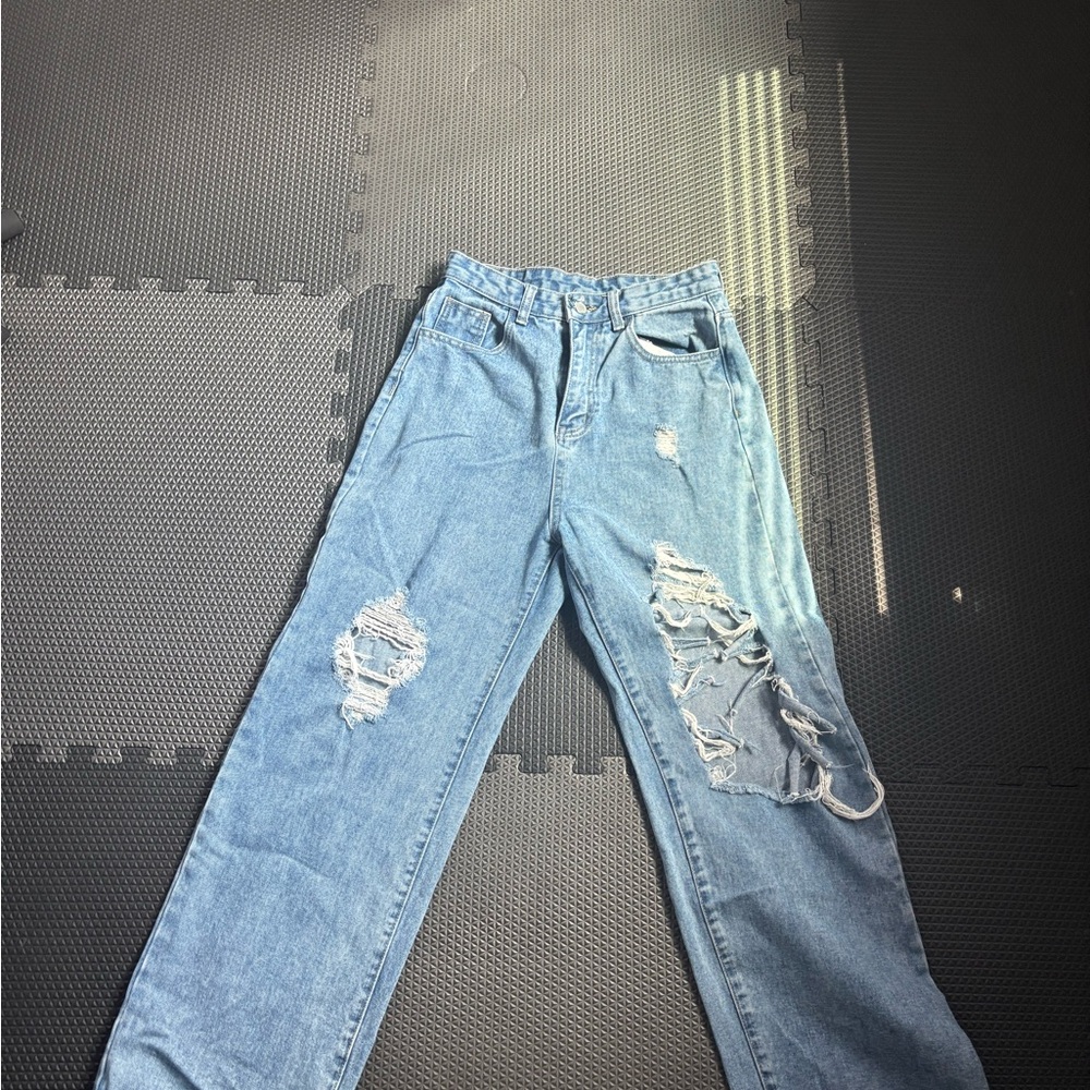 Others Follow Blue Distressed Straight Leg Jeans